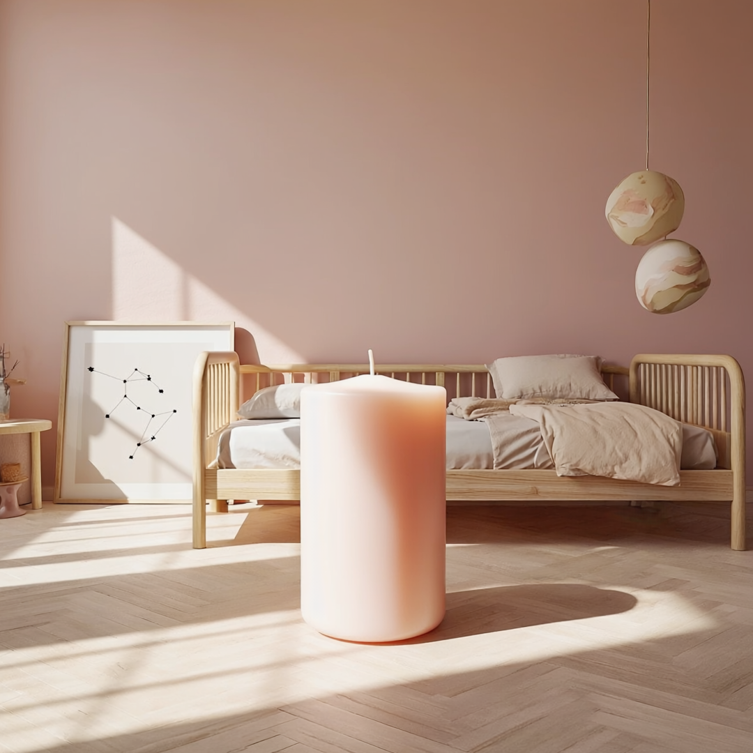 Vela MATERIA rosé fumé com textura artesanal tipo cimento